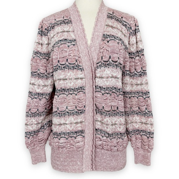 Vintage Pink bow knit Cardigan coquette Kawaii Princess Ballerina Barbie medium - Picture 9 of 11